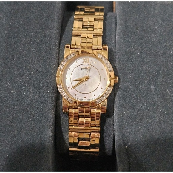 Citizen Accessories - Citizen E031 Eco Drive Gold Japan Mvt Womens Dress Watch with Diamond Bezel MOP
